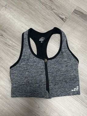Balance Collection Gray Front Zip Sports Bra Size M | Medium Support